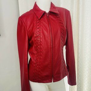 Vintage Michael Hoban North Beach Red Leather Jacket Size 8 Pristine